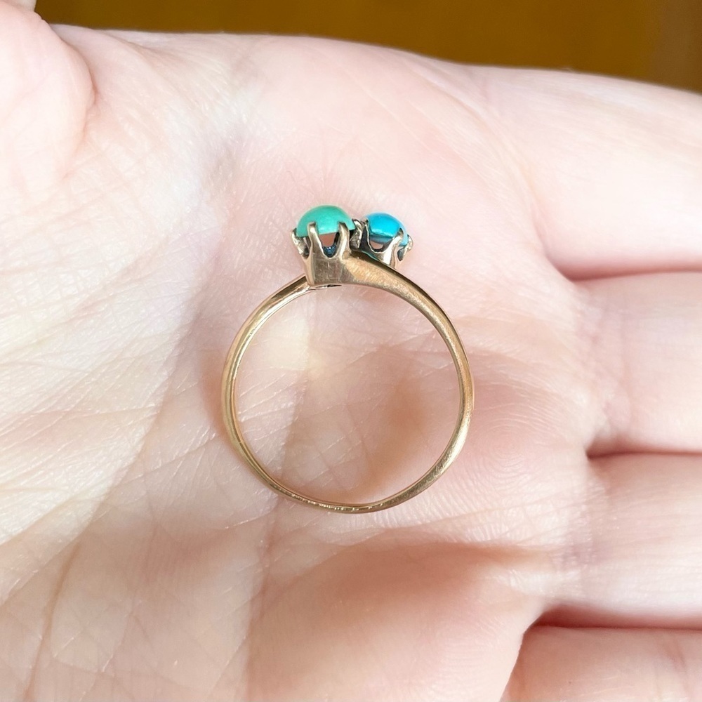 Victorian Edwardian Turquoise sleeping beauty green blue bypass 9k gold … - Picture 9 of 10